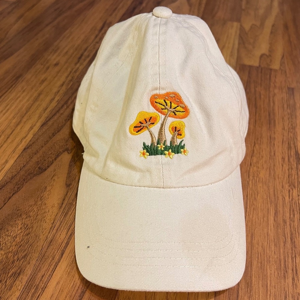 Falls Creek Mushroom Embroidered Dad Hat Cream Cotton Baseball Cap OSFM